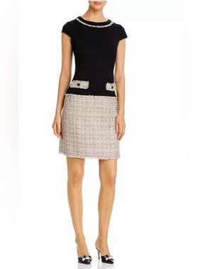 Karl Lagerfeld Tweed & Solid Sheath Dress Preppy Twee Classic Chic Chanel Style